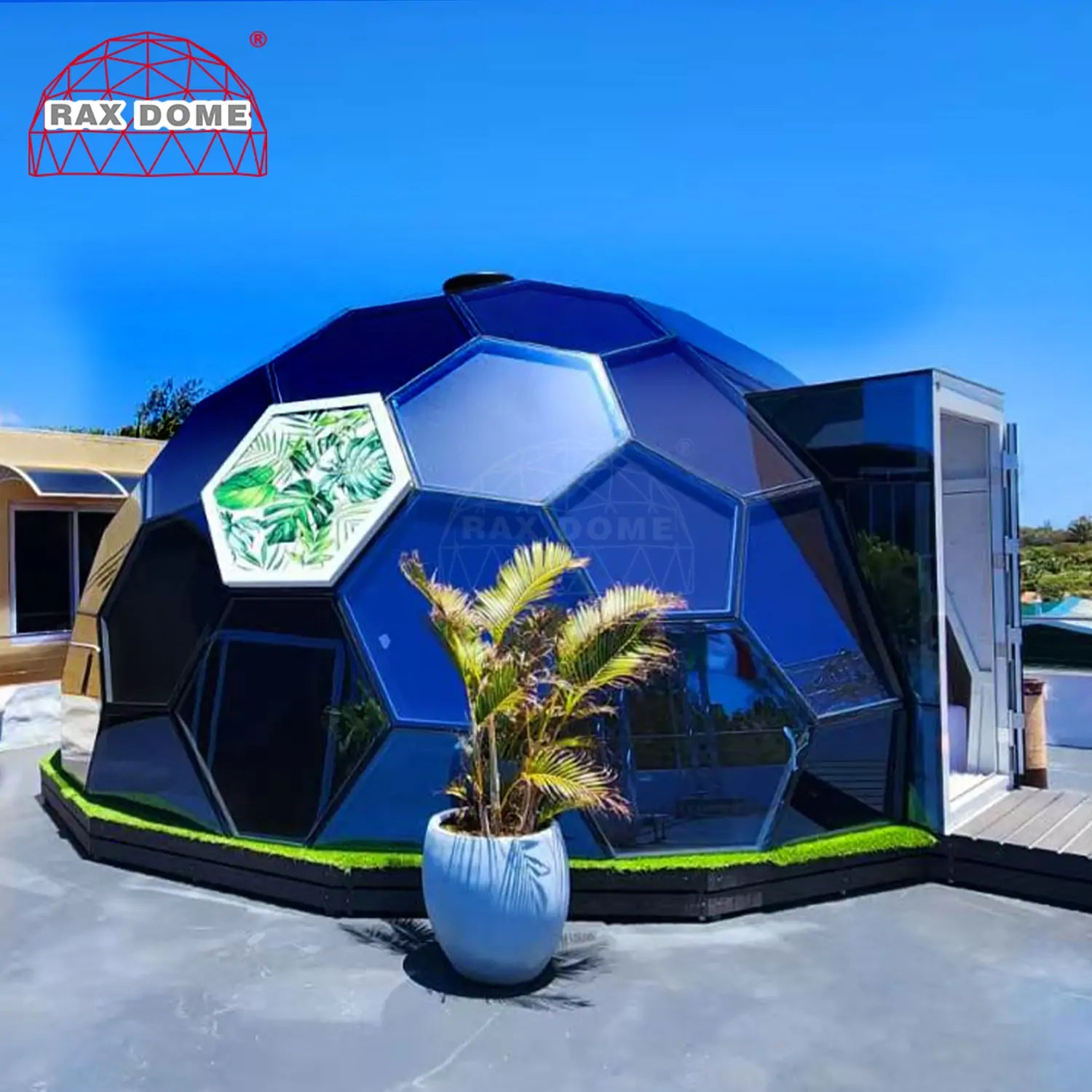 6M Blue Honeycomb Glass Dome House | Insulated Double Glazed Dome for Living & Glamping | Mauritius Project