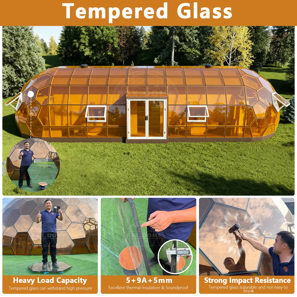 6×16M Capsule Glass Dome House for Luxury Glamping Resorts Yoga Fitting Room and Commercial Projects