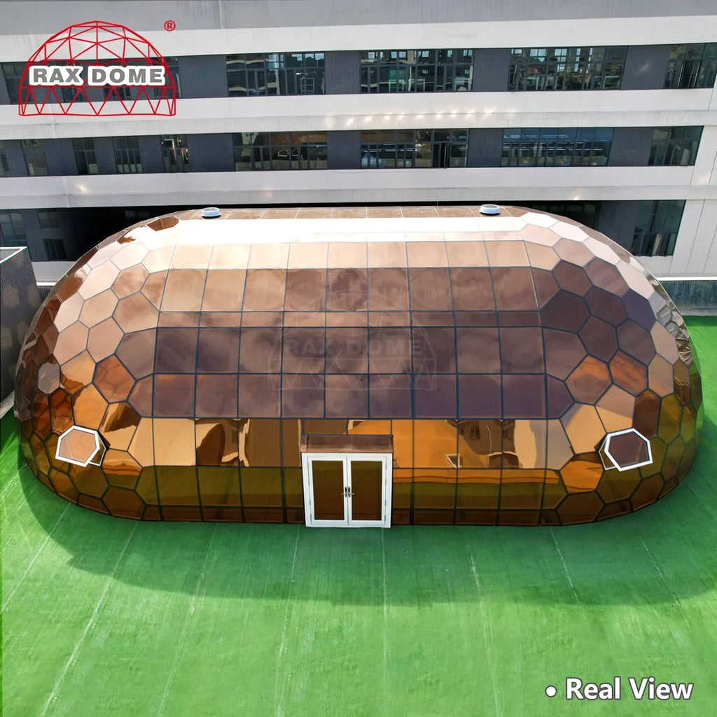 12MX21M Big Capsule Glass House for Family Resort and Yoga House with Full Tempered Glass