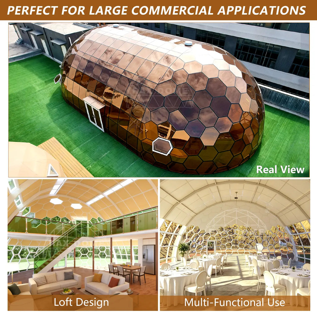 12MX21M Big Capsule Glass House for Family Resort and Yoga House with Full Tempered Glass