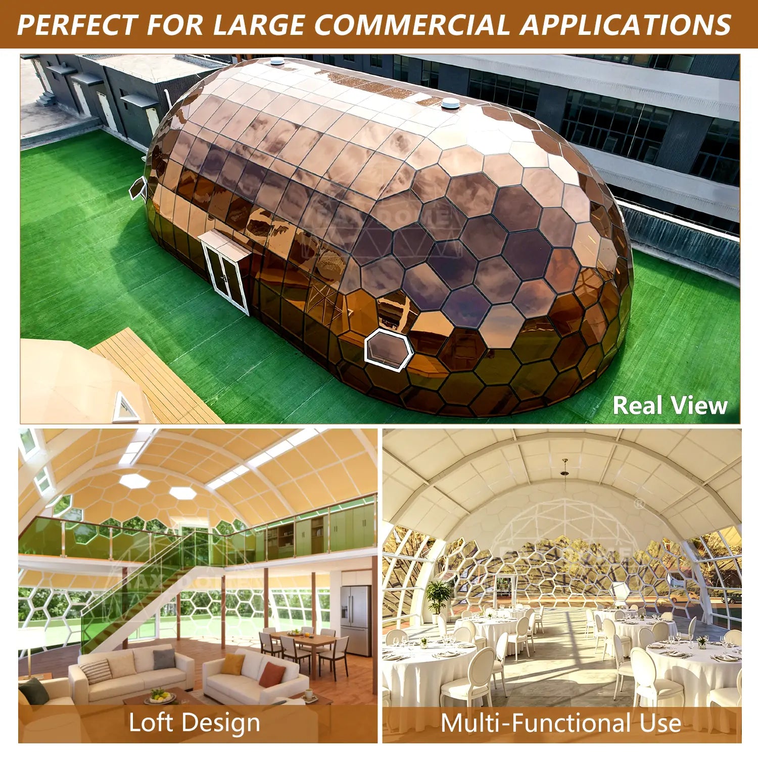 12MX21M Big Capsule Glass House for Family Resort and Yoga House with Full Tempered Glass