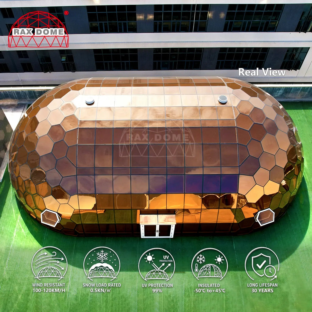 12MX21M Big Capsule Glass House for Family Resort and Yoga House with Full Tempered Glass